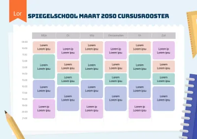 Schoolrooster met lichtblauwe schrijfwaren