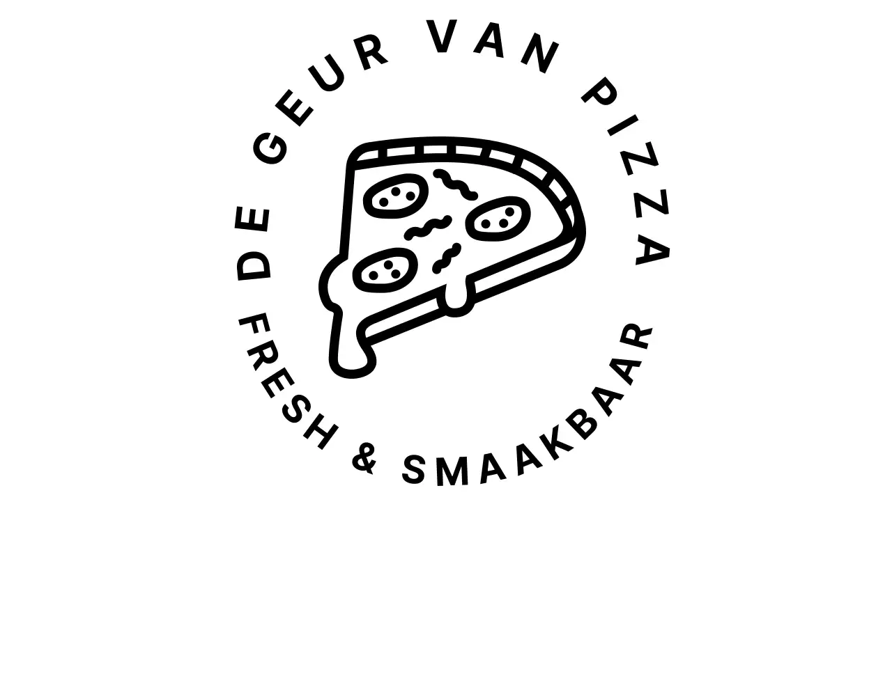 Symbolische logo-pizza met zwarte, strakke vintage badge