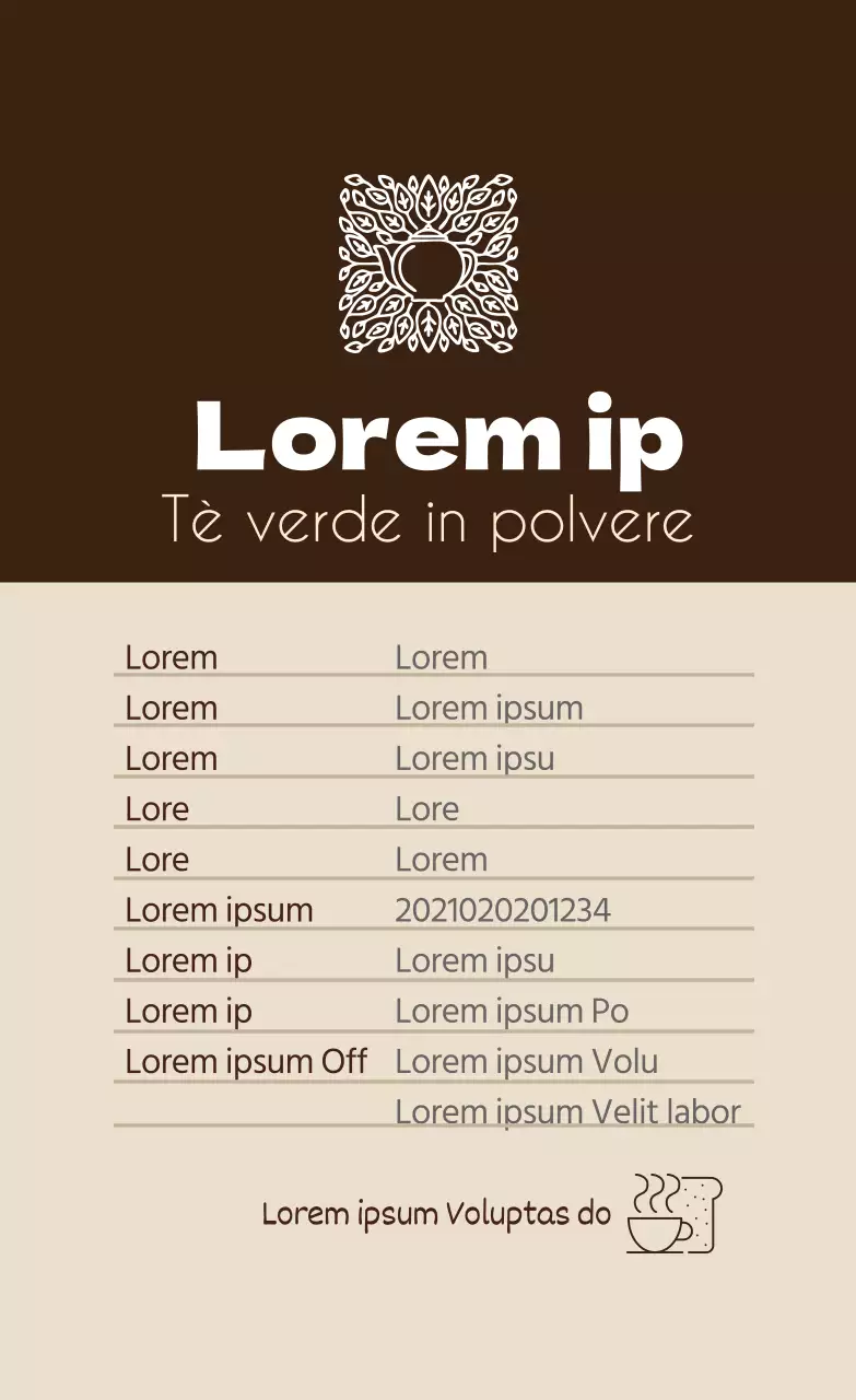 Etichetta di dettaglio del tè nero in polvere con logo marrone