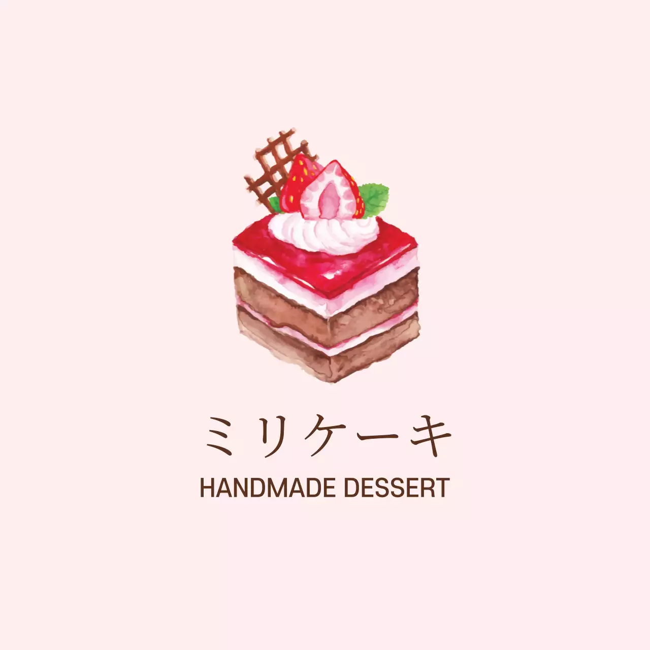 ピンクのイラストのすっきりとしたカフェケーキのプロモーション