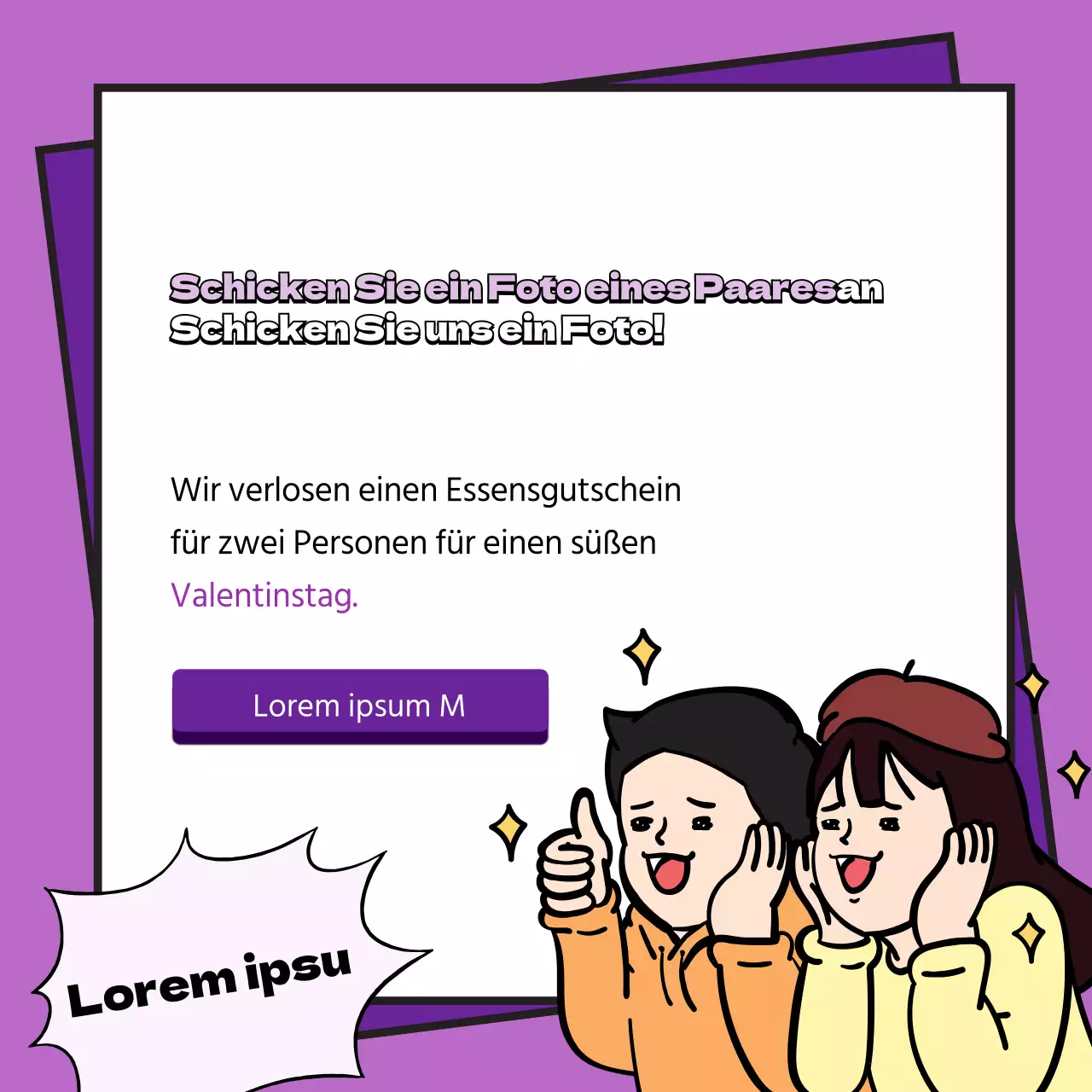 Valentinstag Pärchen Foto-Event Social Media Quadrat in Lila