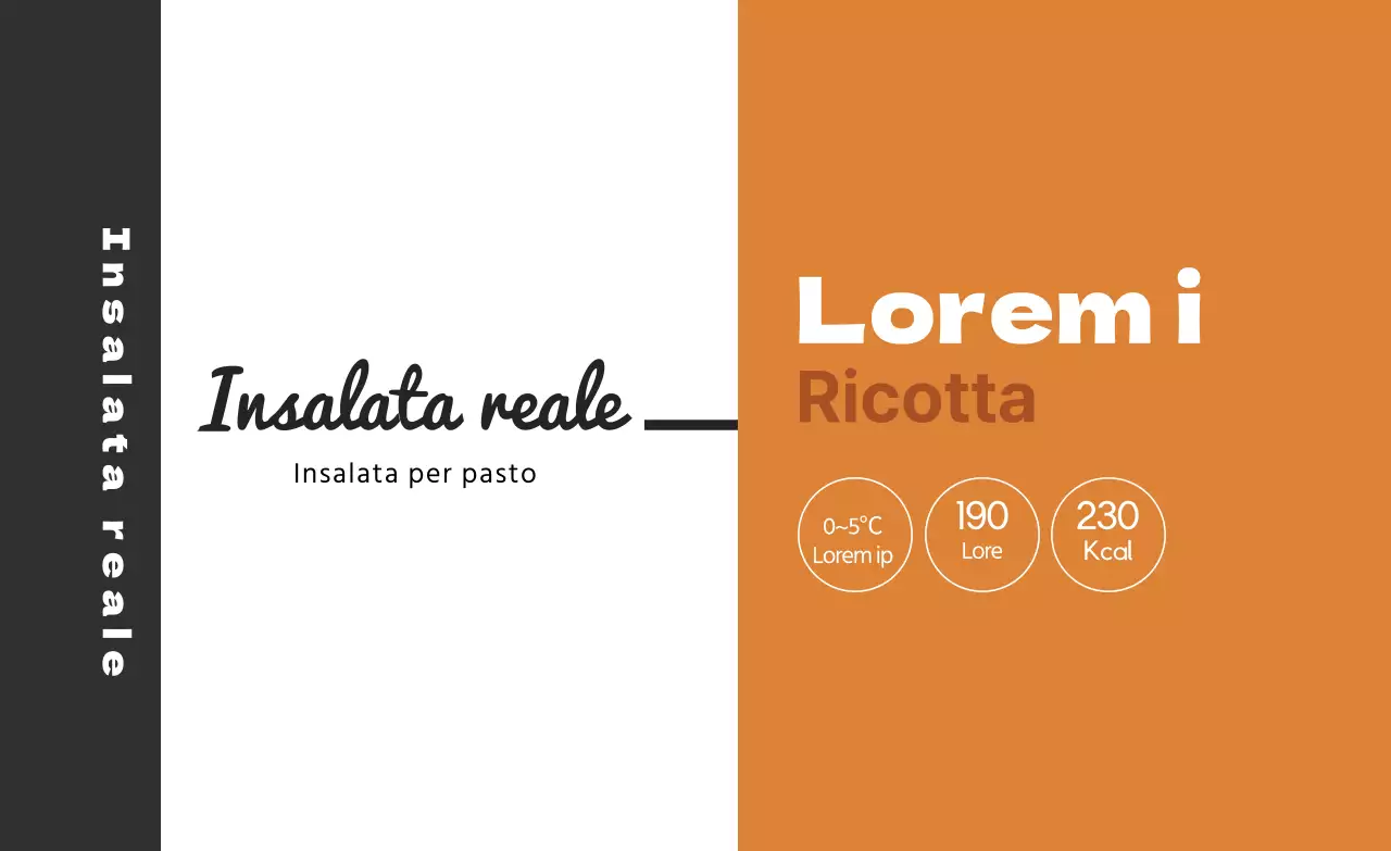 Etichetta alimentare arancione nera illustrazione insalata