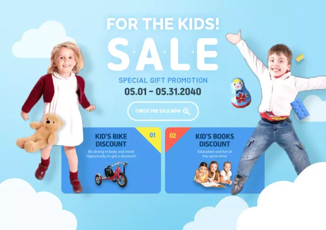 Poster Promosi Penjualan Anak-Anak Modern Biru