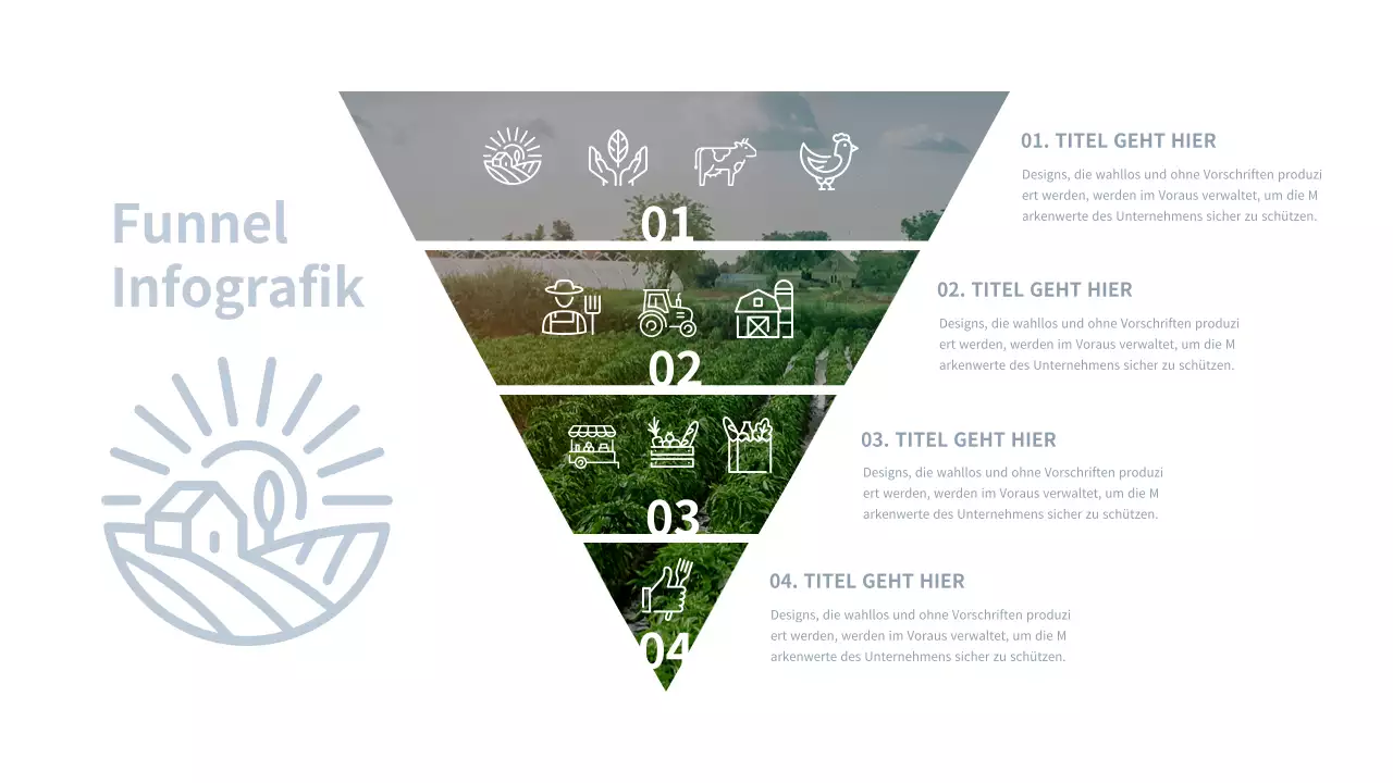 Trichter-Infografik mit blau-grauem Bauernhof-Ambiente
