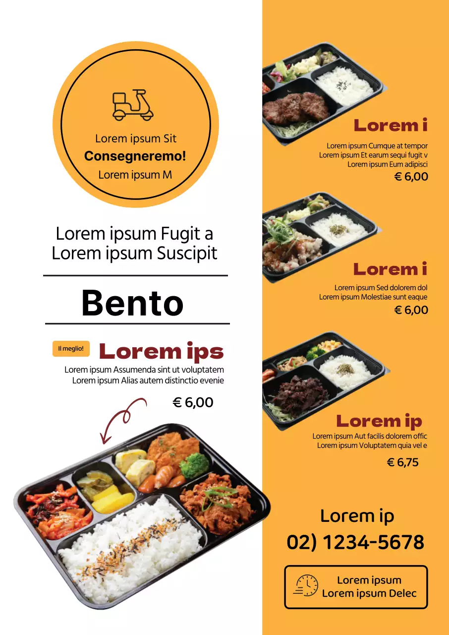 Menu bento con alimenti evidenziati in giallo