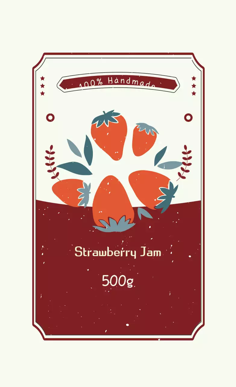 Label selai stroberi buatan tangan bergambar merah ungu