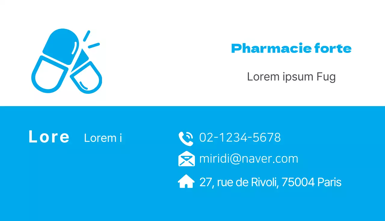 Carte de visite de pharmacie illustrée en bleu clair
