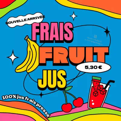 Promotion d'un nouveau café de jus de fruits frais avec un concept pop art kitsch