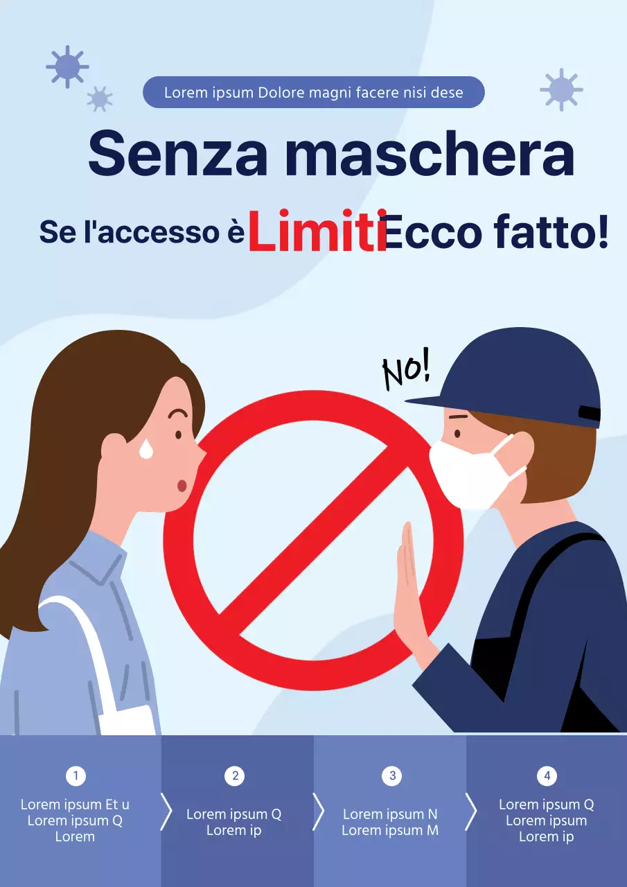 Guida semplice alla prevenzione del coronavirus illustrata in blu