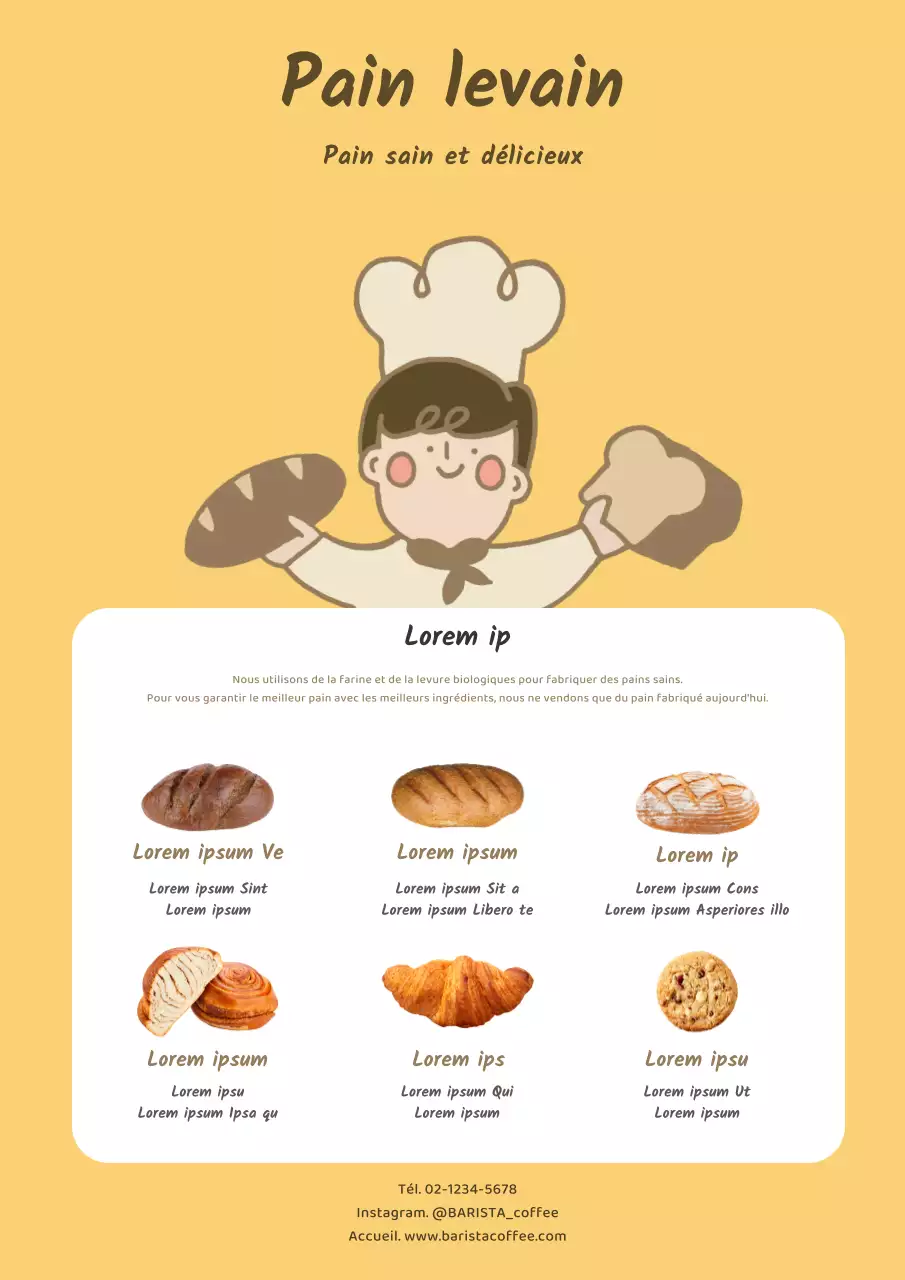 Menu promotionnel de pain au levain jaune mignon