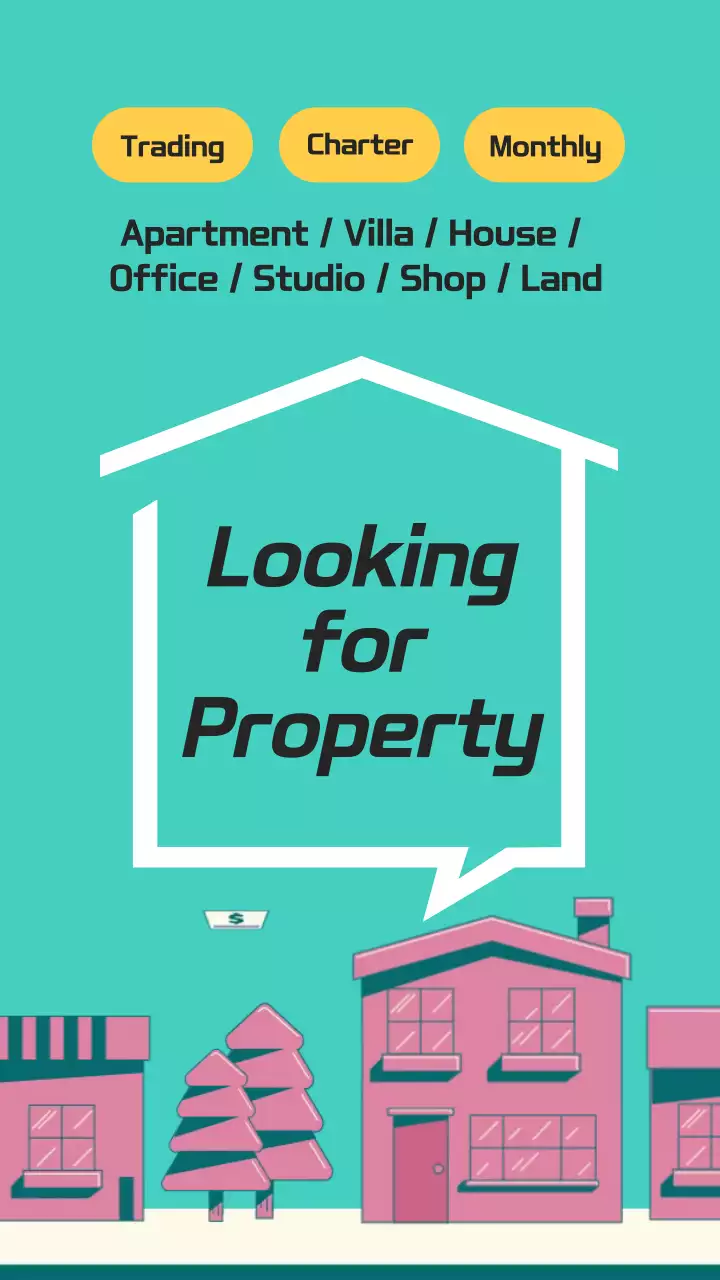 민트색과 핑크색의 심플한 매물 부동산 광고