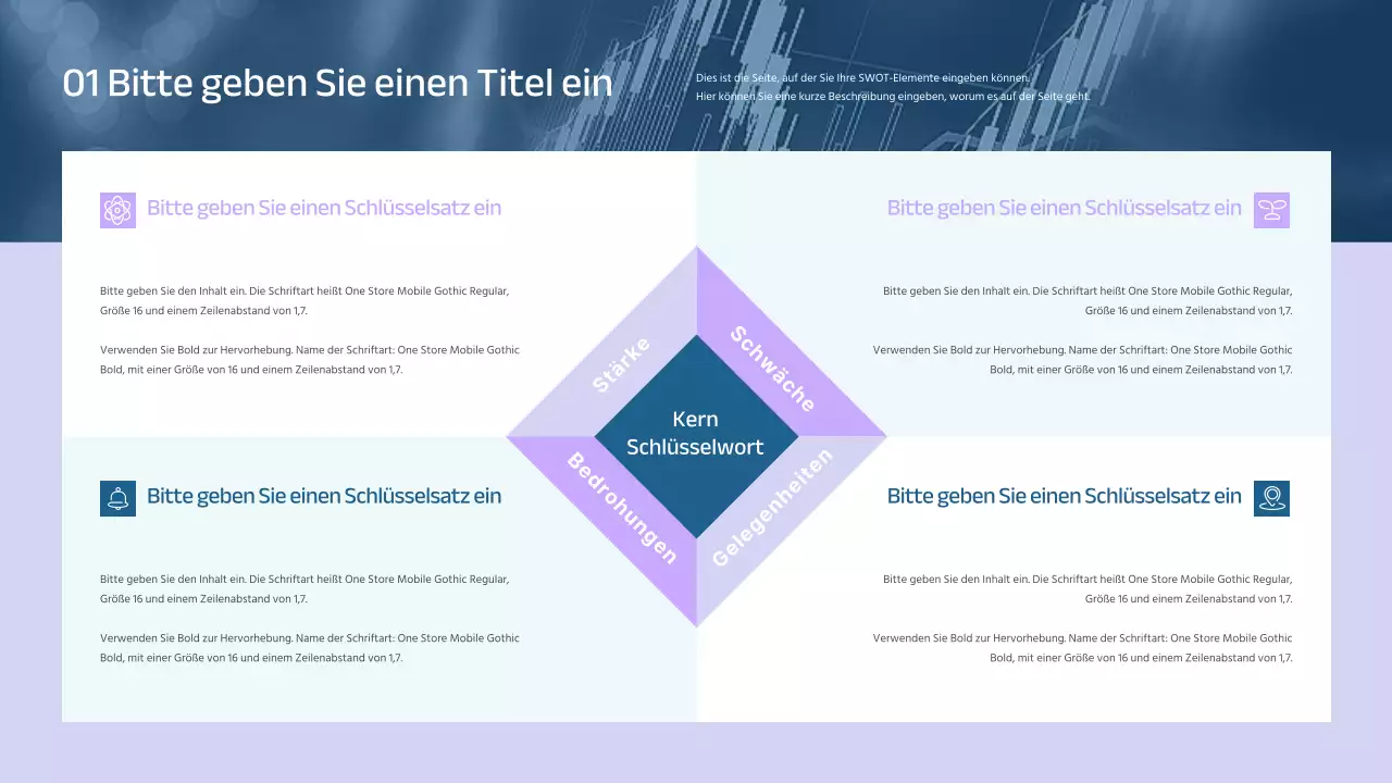 SWOT-Infografik in Blau und Mauve