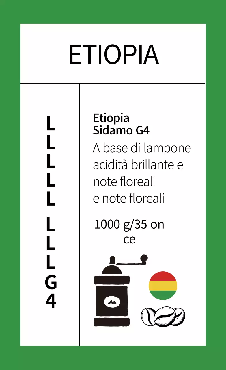 Etichetta pulita di chicchi di caffè con illustrazione verde