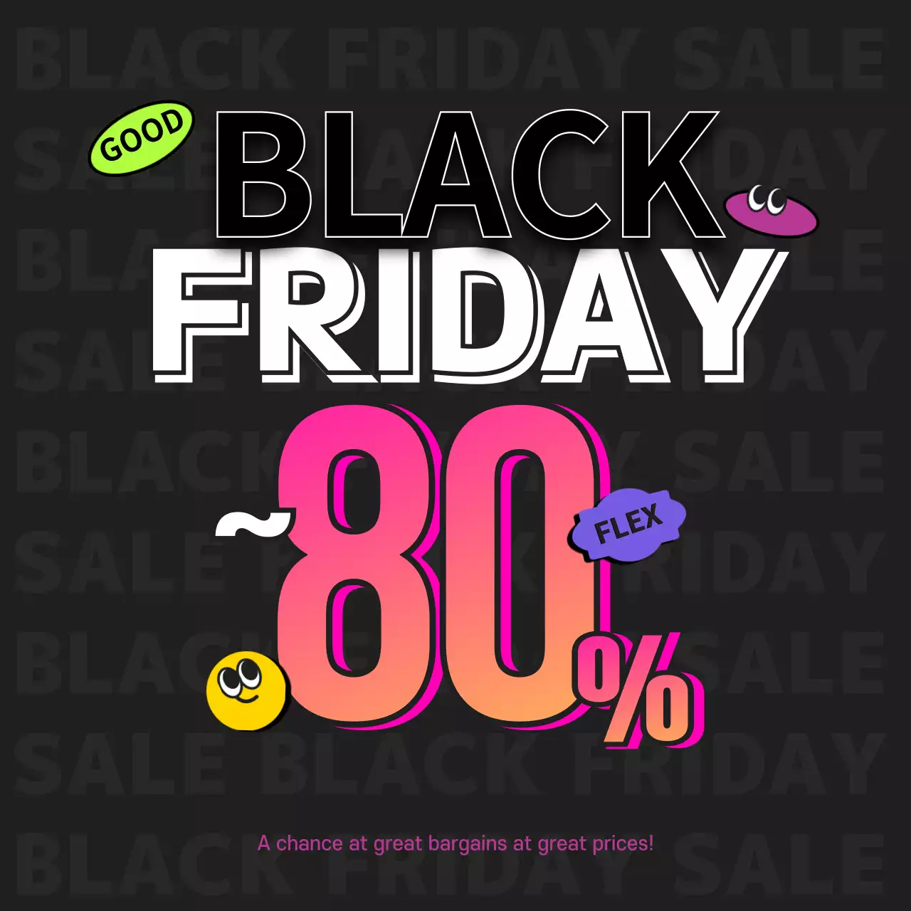 Black, hip, sticker-themed sale event