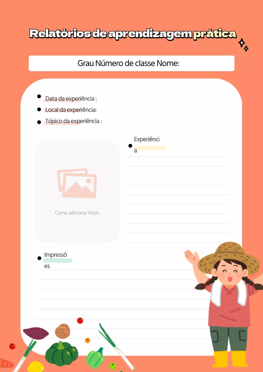 Cópia do relatório da experiência rural da rapariga gira multicolorida