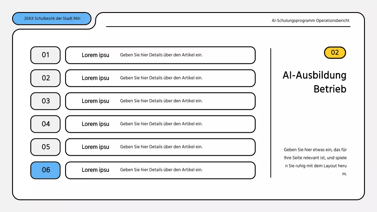 Hübsche blau-gelbe Präsentationsmappe für Ausbildungsberichte