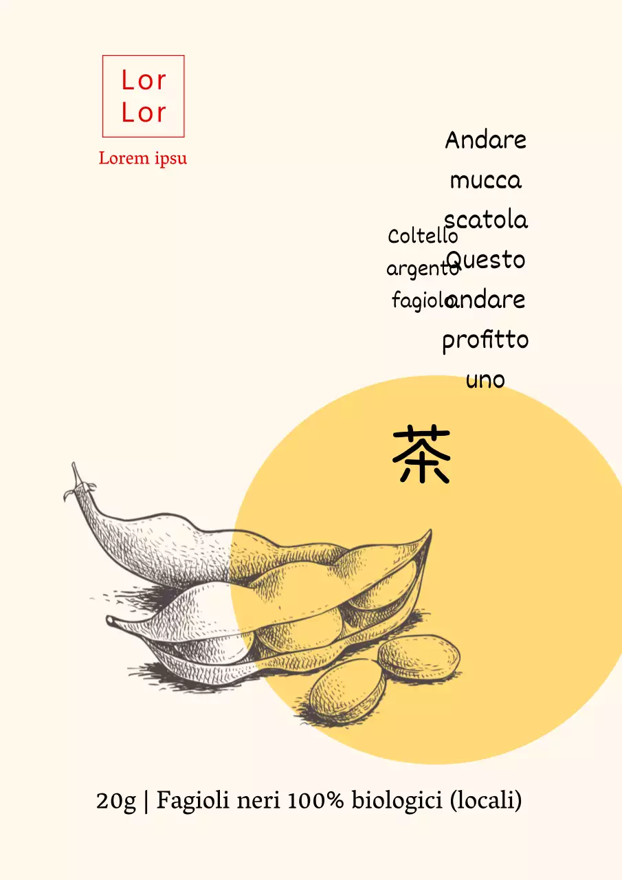 Manifesto di design per l'etichetta del prodotto fagioli neri semplici di fattoria in colore beige