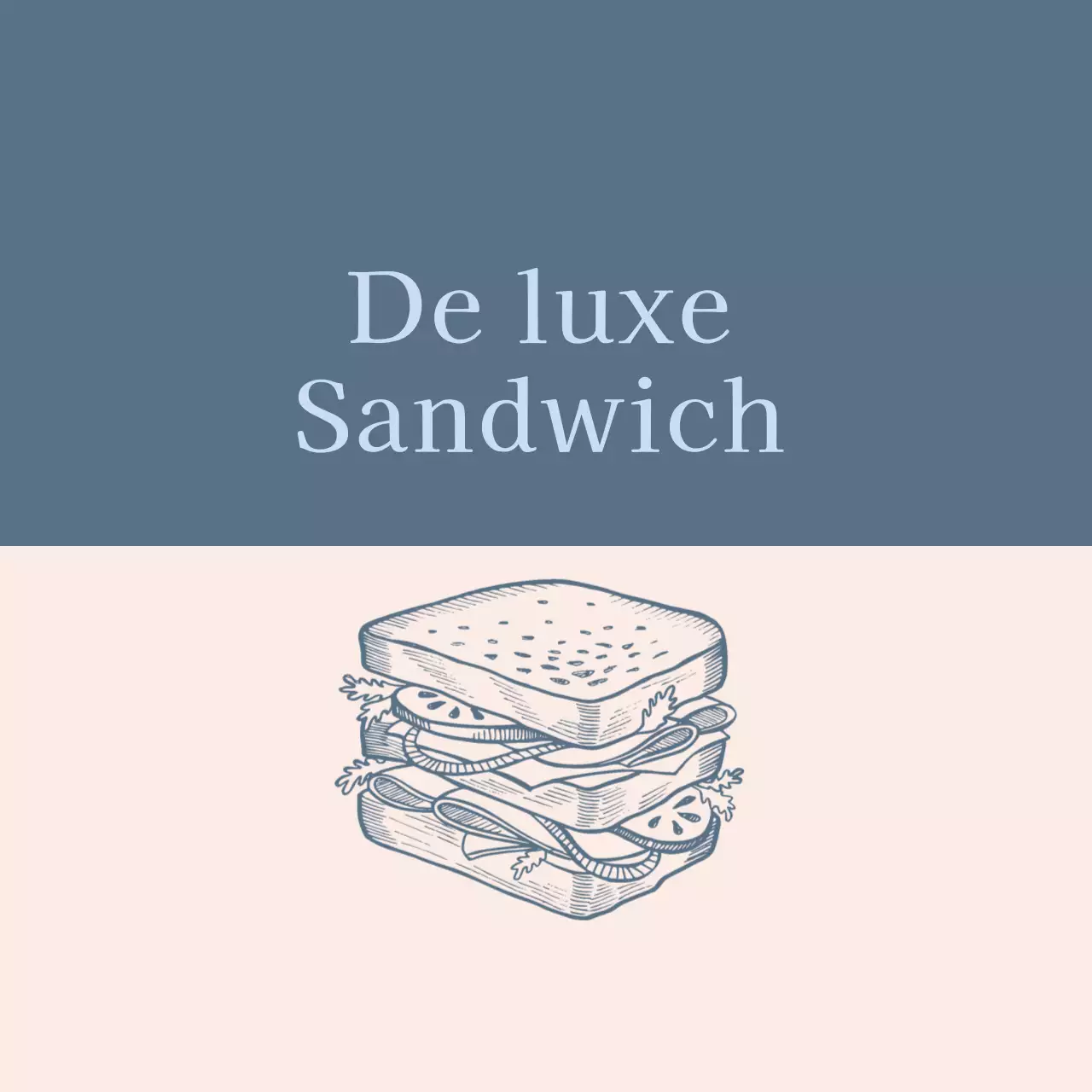 Illustration bleue étiquette de sandwich alimentaire vintage