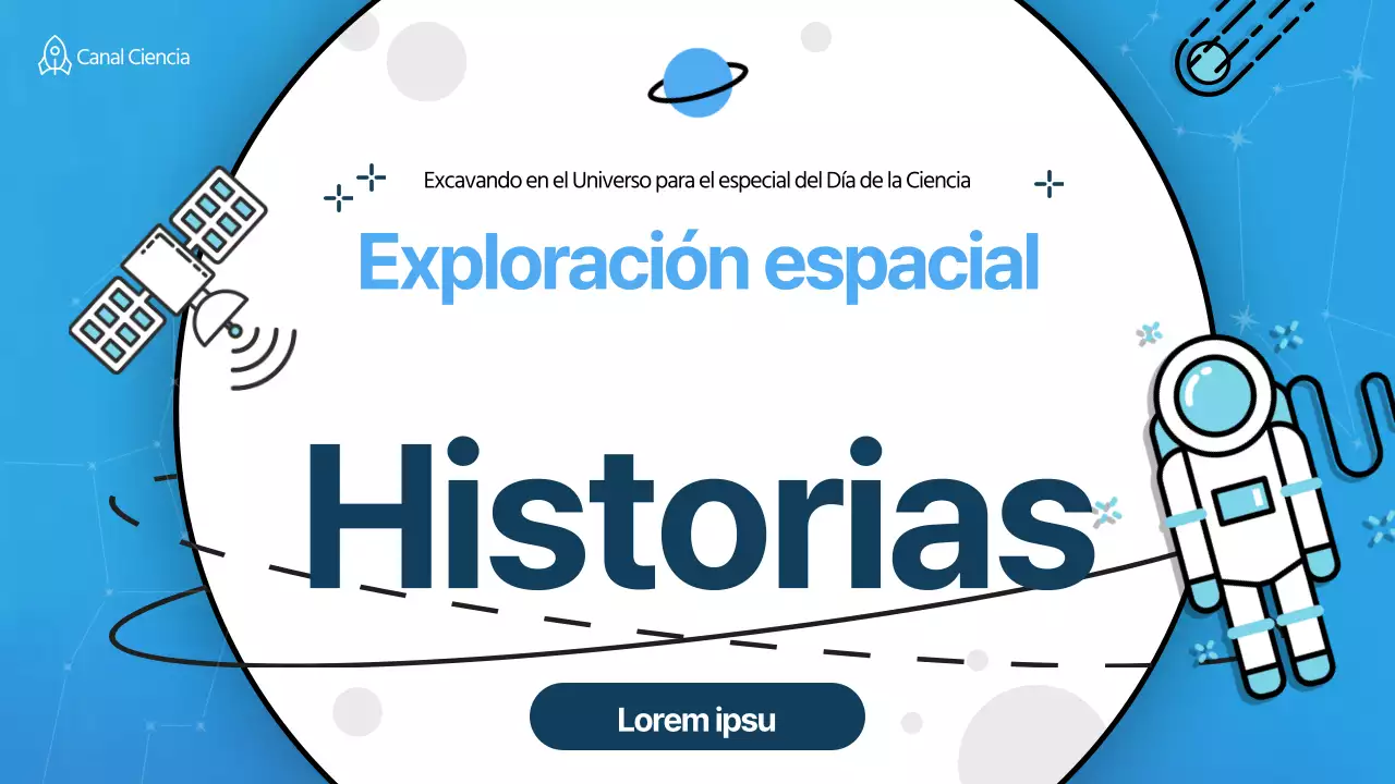Día de la Ciencia YouTube thumbnail with blue space illustration concept