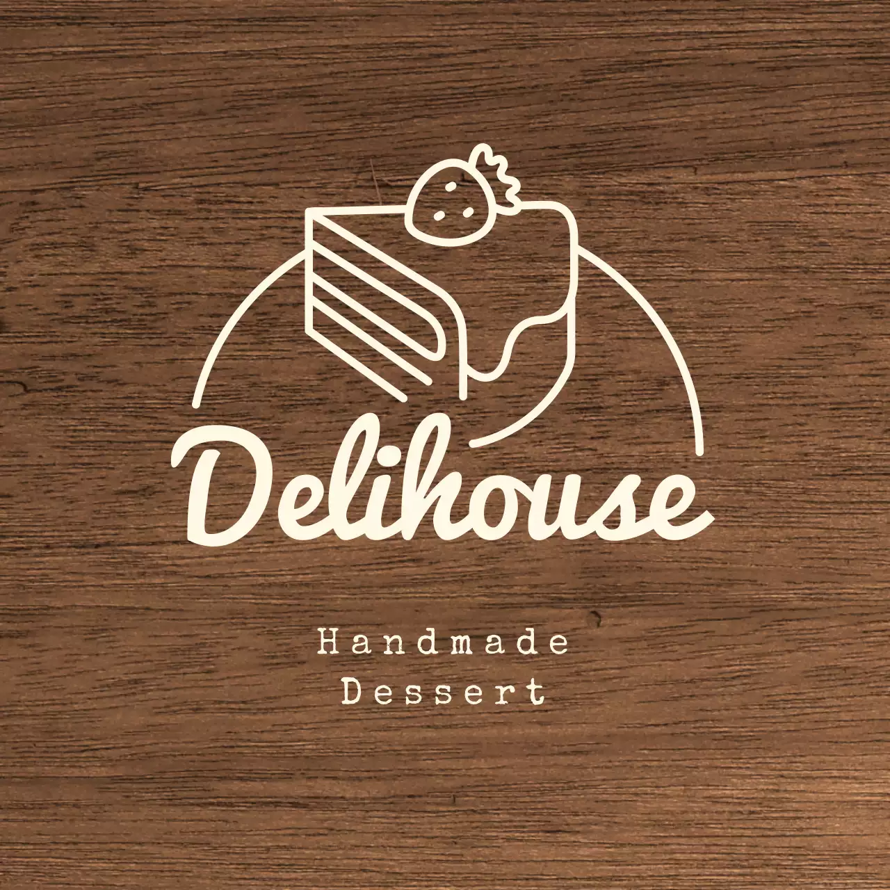 Dessert cafe signage with ivory text and cake line illustration