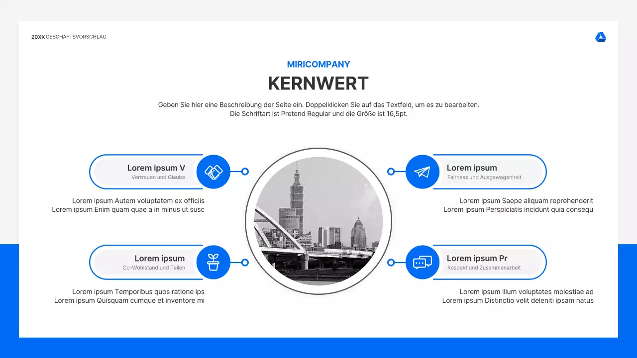 Saubere, intuitive Präsentationsmappe für Geschäftsangebote in Blau und Hellgrau