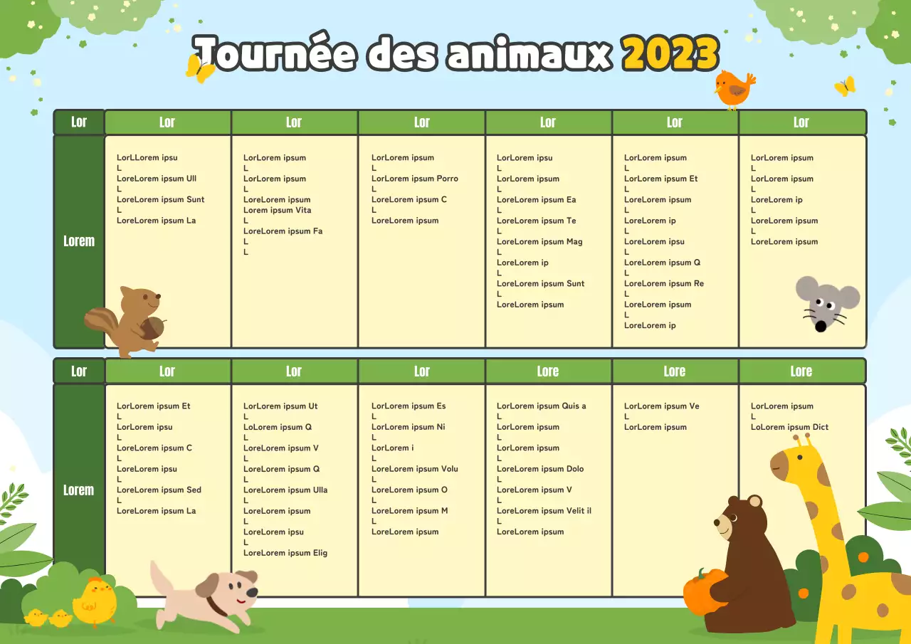Mignon calendrier des animaux 2023 en bleu clair et chartreuse