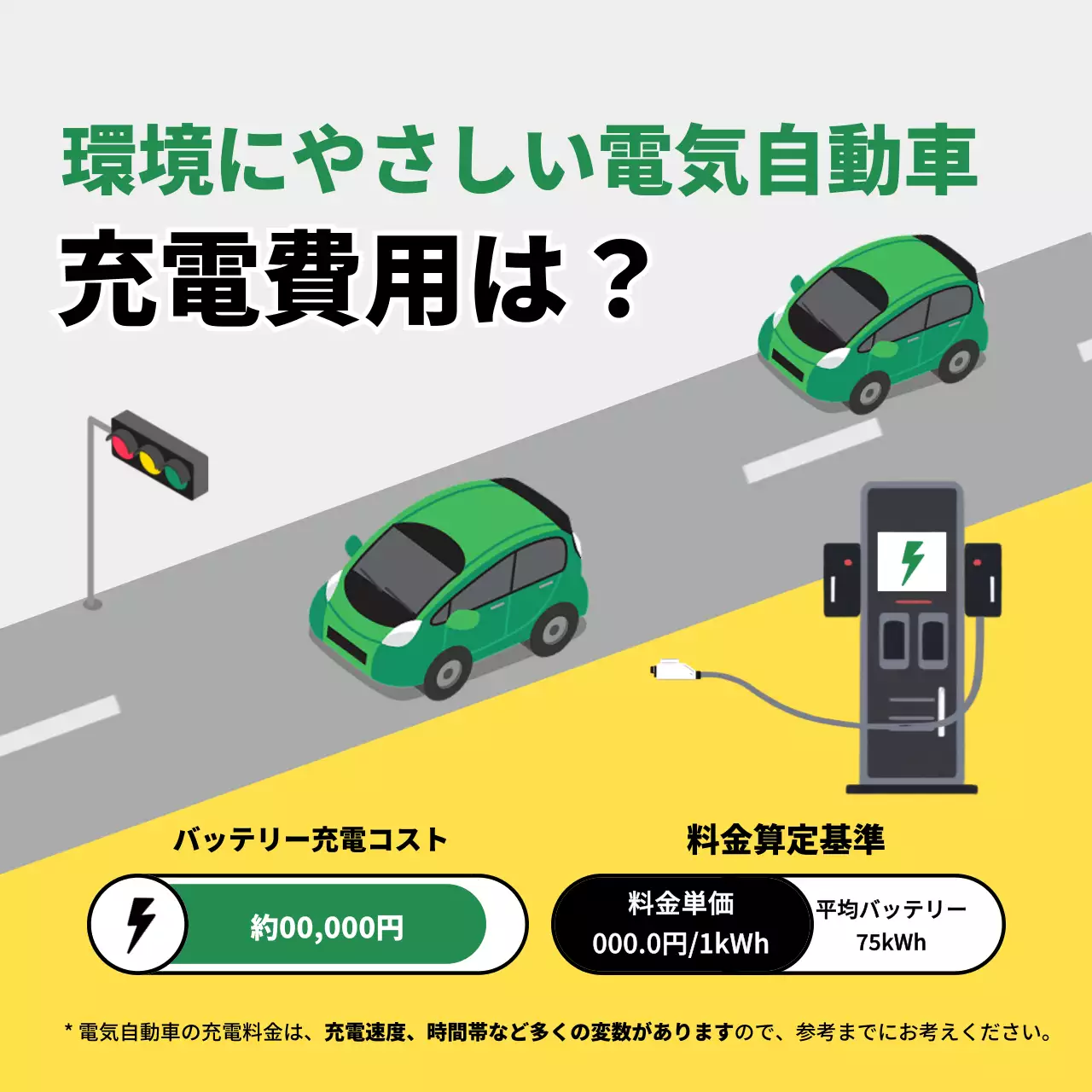緑 モダン 電気自動車 ポスター SNS投稿 正方形