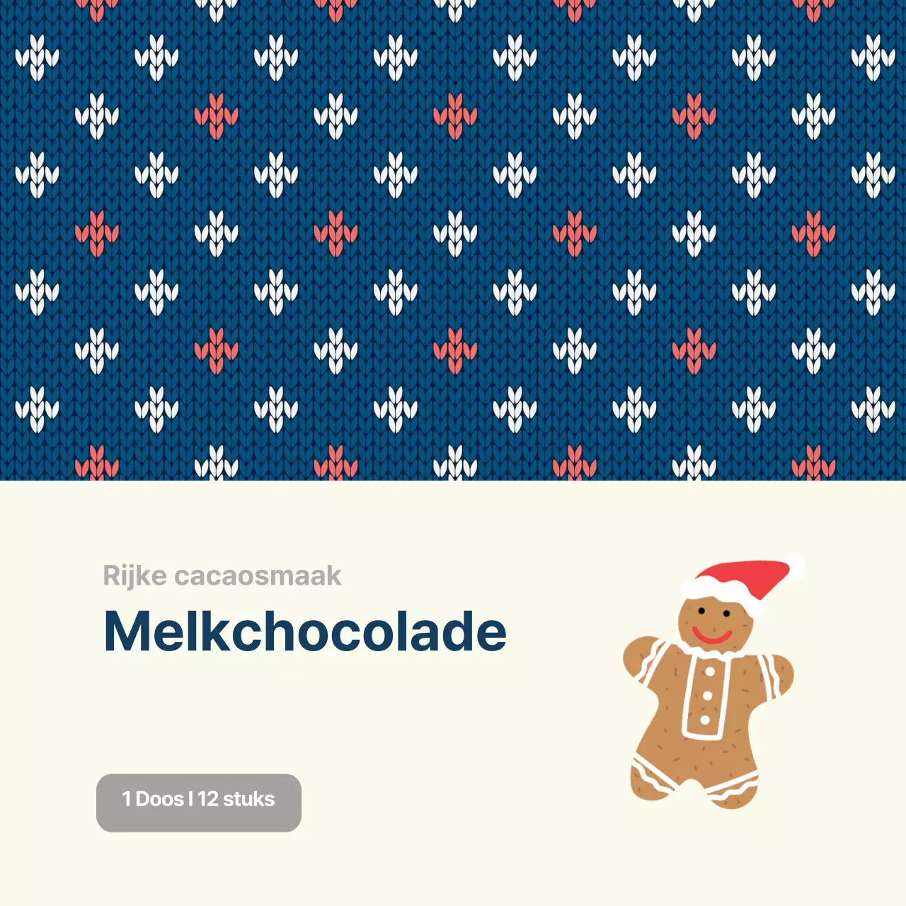 Blauw ivoor gebreid patroon kerst chocolade verpakking label