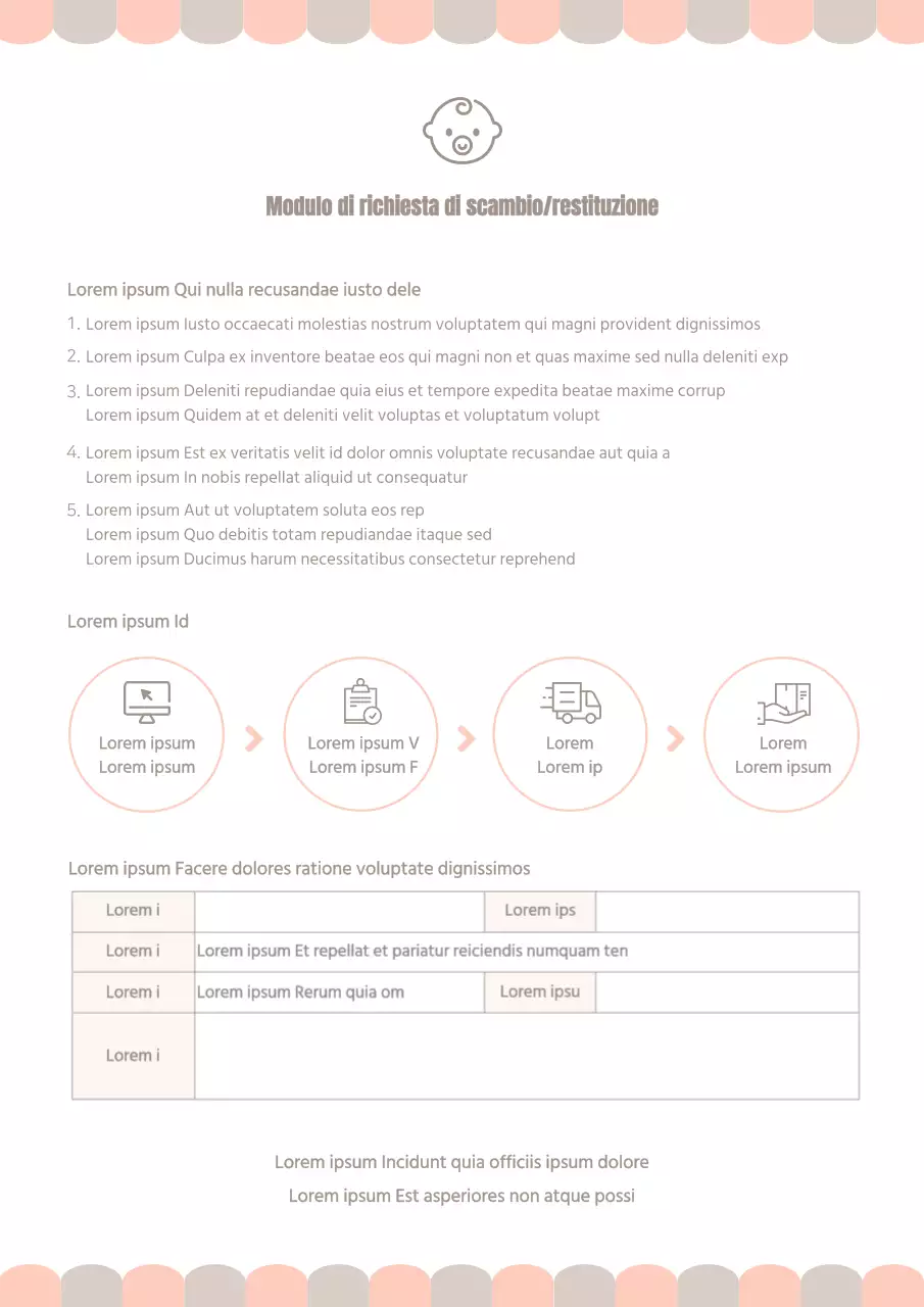 Modulo di restituzione per cambio bambino Abbigliamento per bambini Modello di documentazione