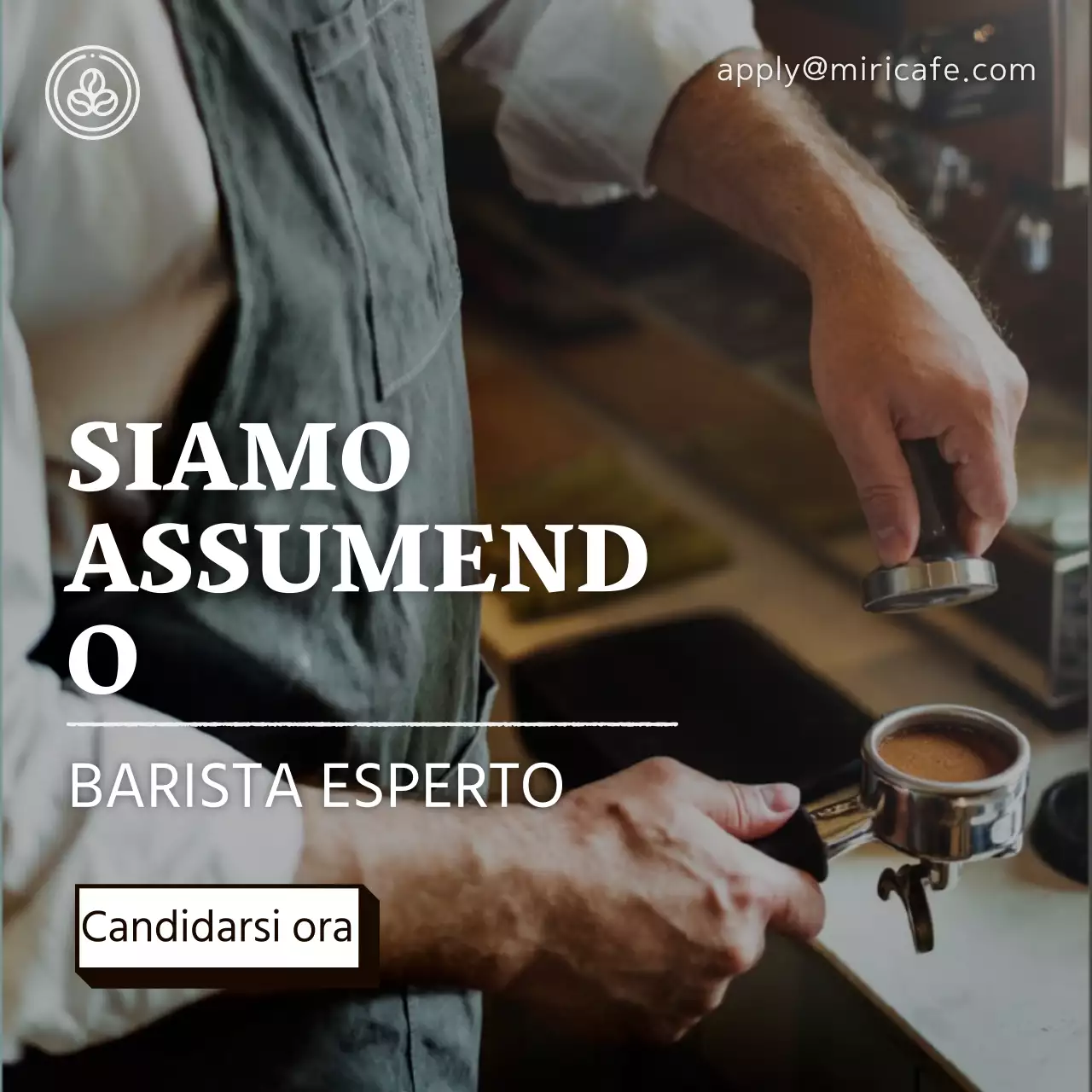 Annuncio di lavoro per barista con foto su sfondo scuro V1