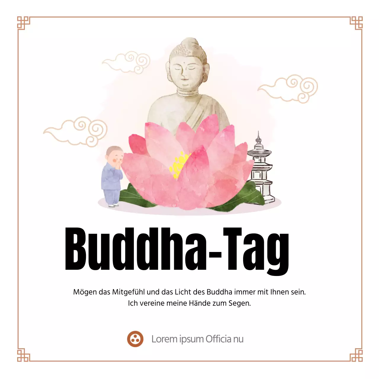 Klarliniges Grußbanner zum Geburtstag von Buddha mit einer Buddha-Illustration