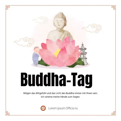 Klarliniges Grußbanner zum Geburtstag von Buddha mit einer Buddha-Illustration