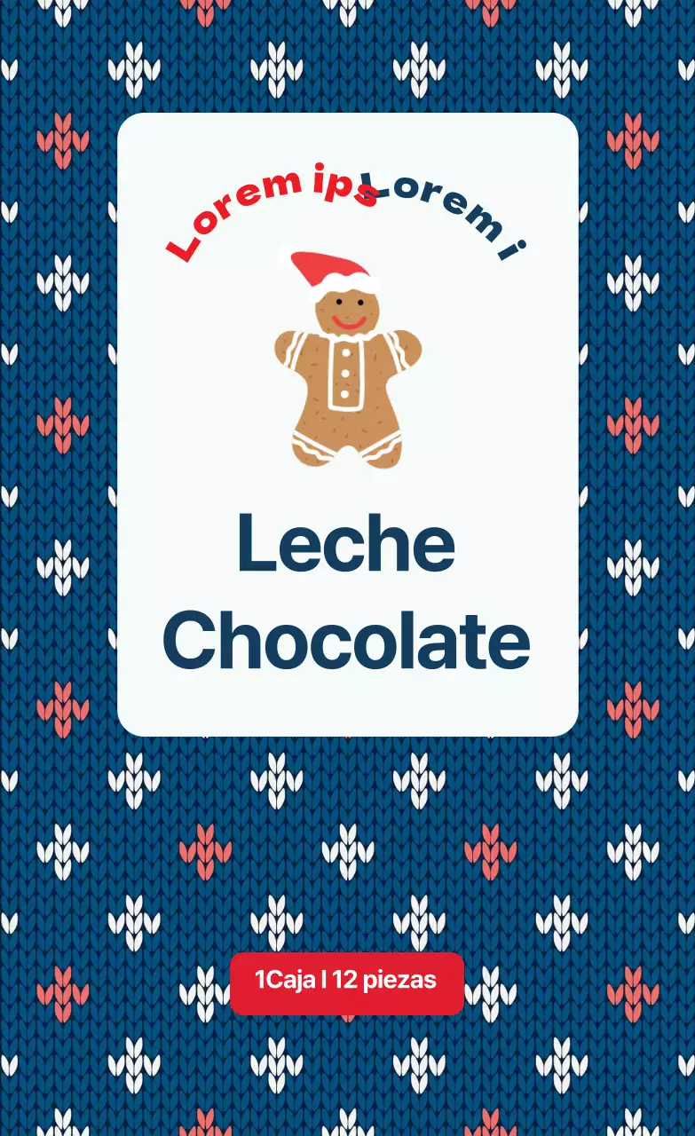 Etiqueta de embalaje de chocolate navideño con motivos de punto azul y rojo