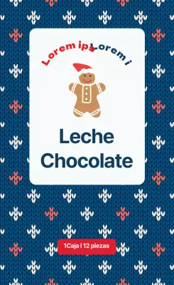 Etiqueta de embalaje de chocolate navideño con motivos de punto azul y rojo