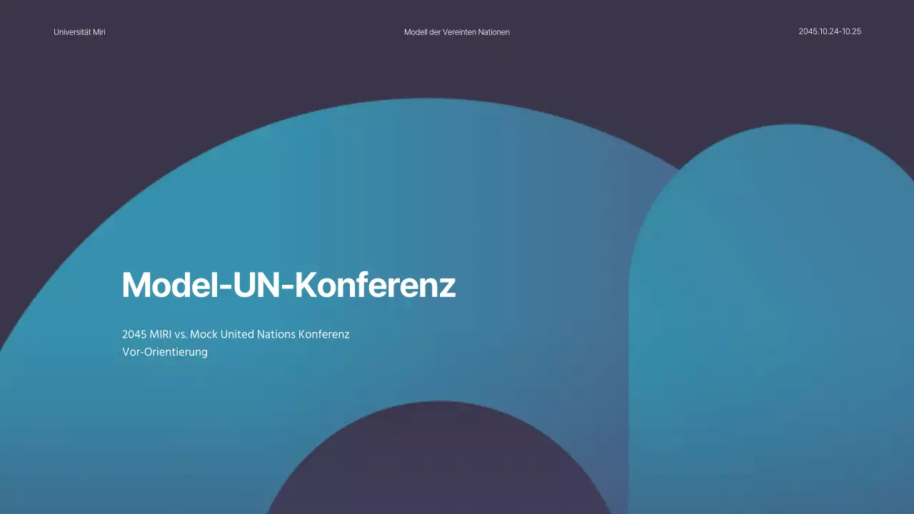 Schlichte blaue und marineblaue Präsentation für eine UN-Konferenz