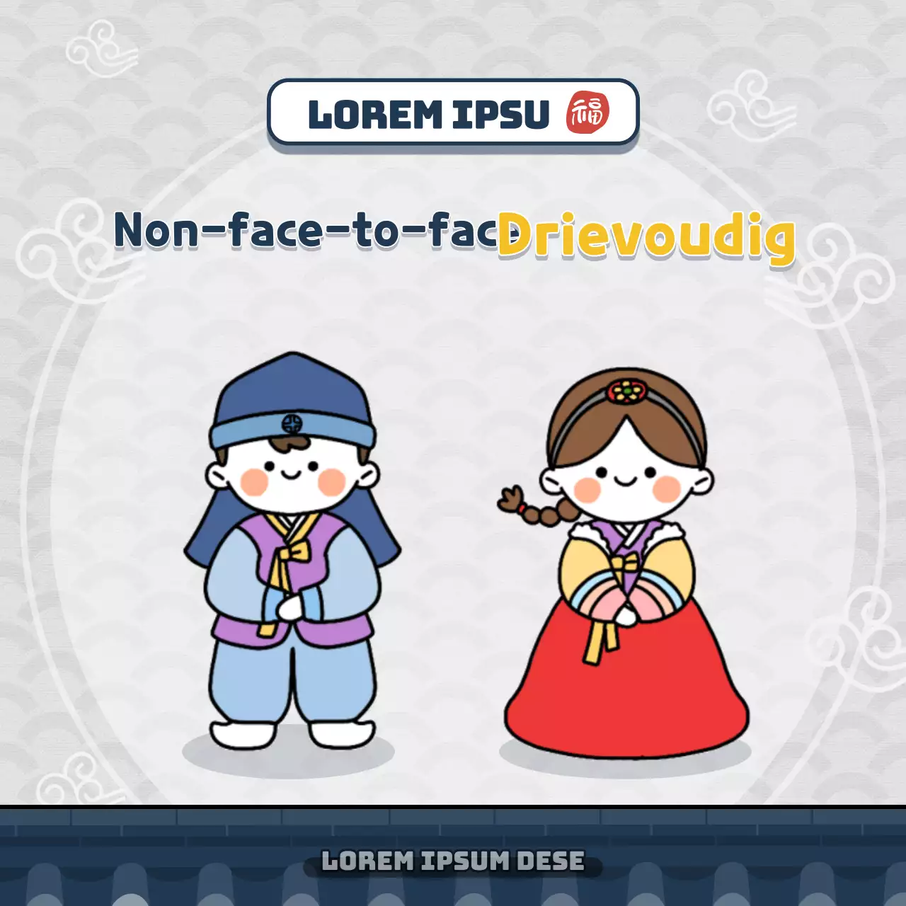 Schattig traditioneel thema in marineblauw en geel