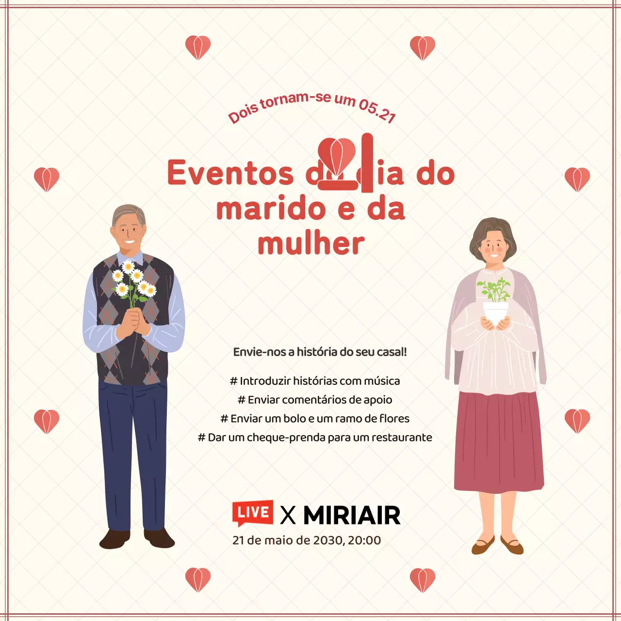 Anúncio de um evento do Dia do Casal Bege e Vermelho