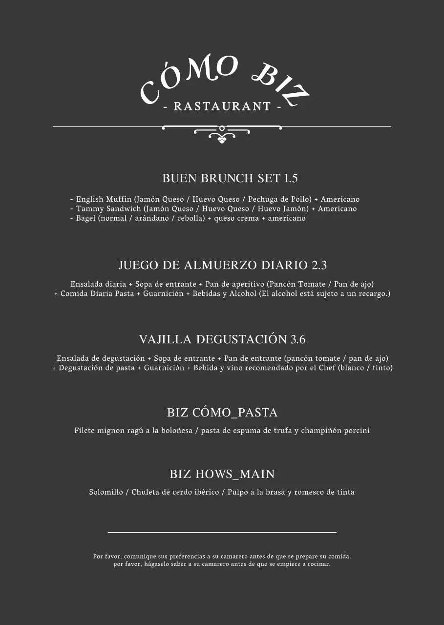 Un restaurante de concepto sencillo ambientado en blanco y negroPlanificación de menús y precios