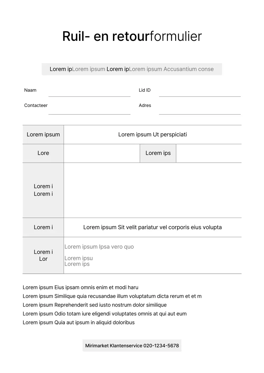 Greycollar's winkelcentrum inruilformulier voor retourzendingen