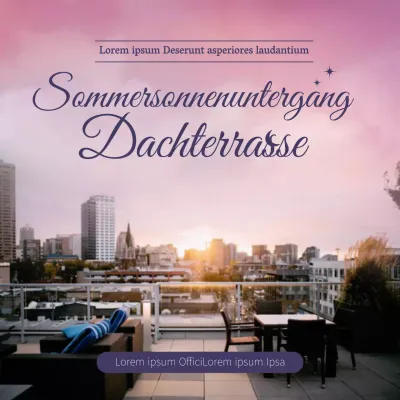 Rooftop Cafe Rabatt Veranstaltung mit lila Sommer Sonnenuntergang Emoji Foto Hintergrund