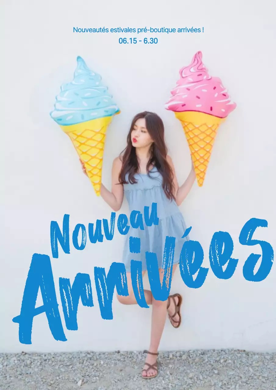 Affiche élégante des nouveaux arrivages en vente en bleu