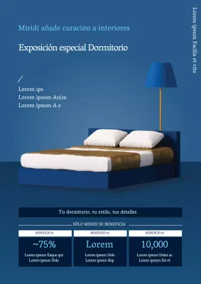 Flyer promocionando un evento con interior de mobiliario azul