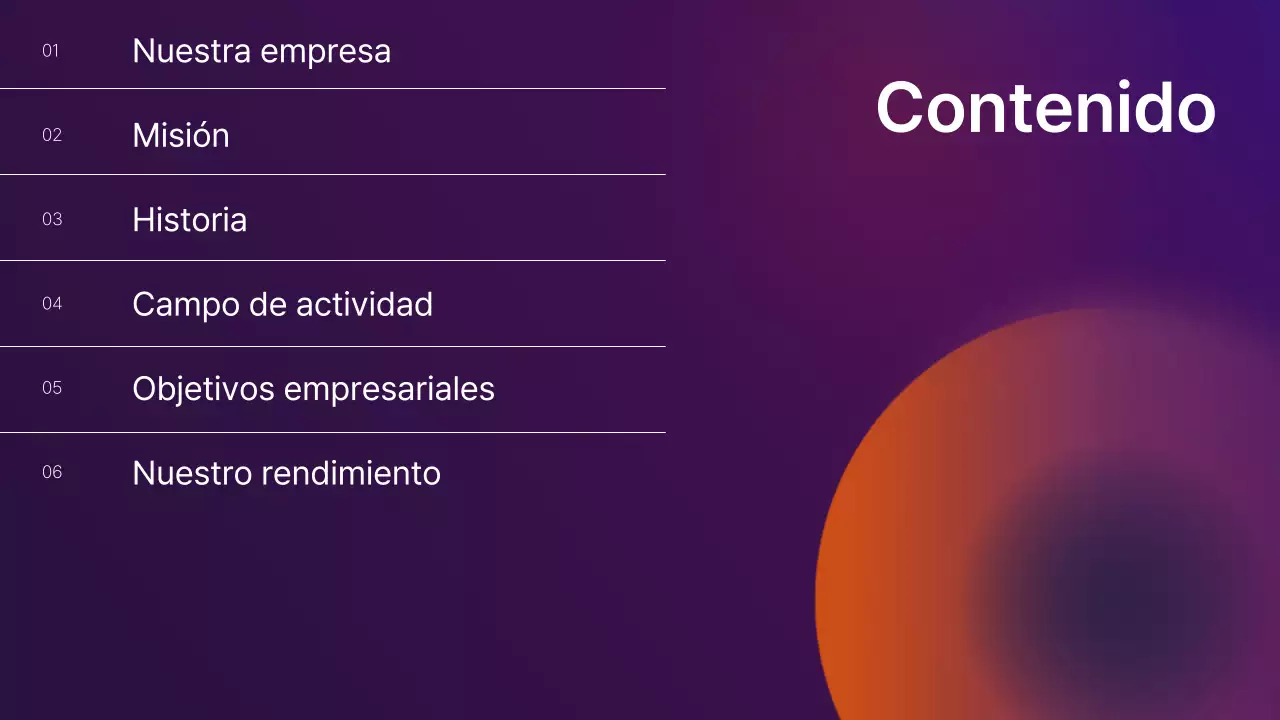Perfil de empresa en degradado morado y naranja