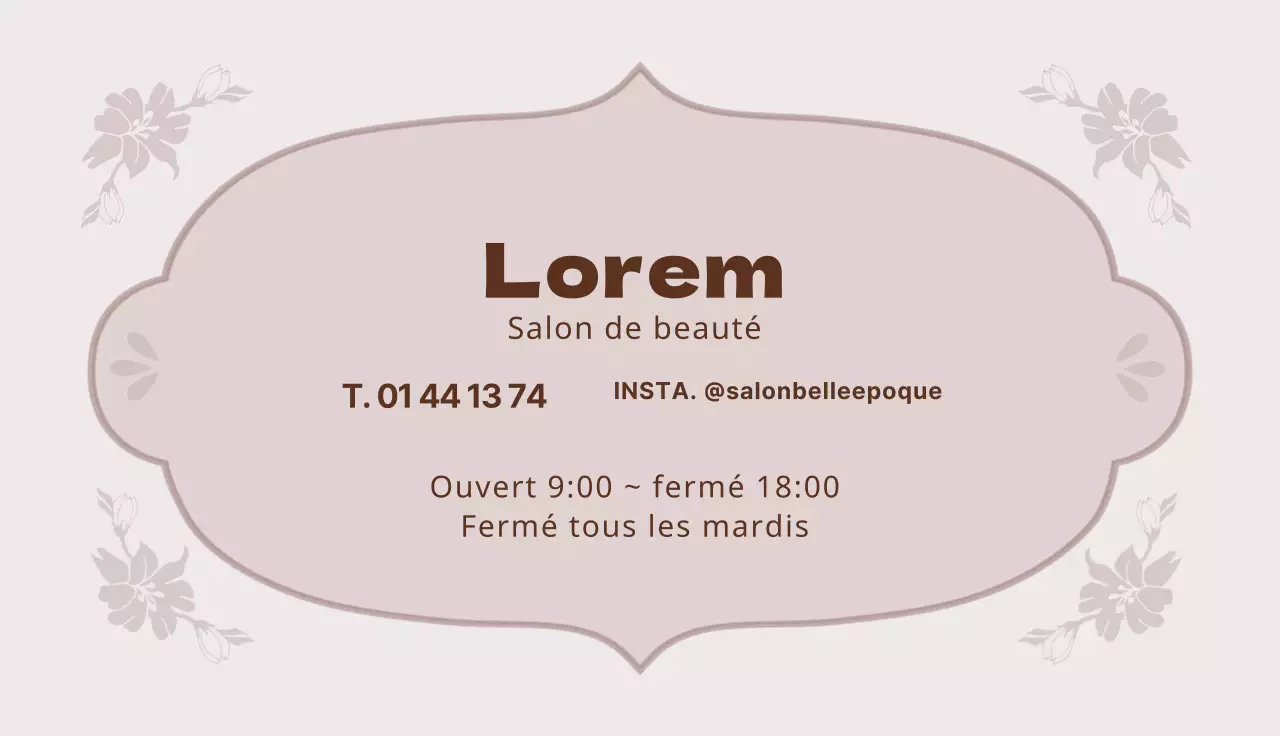 Carte de visite d'un salon de beauté illustrée en rose et violet