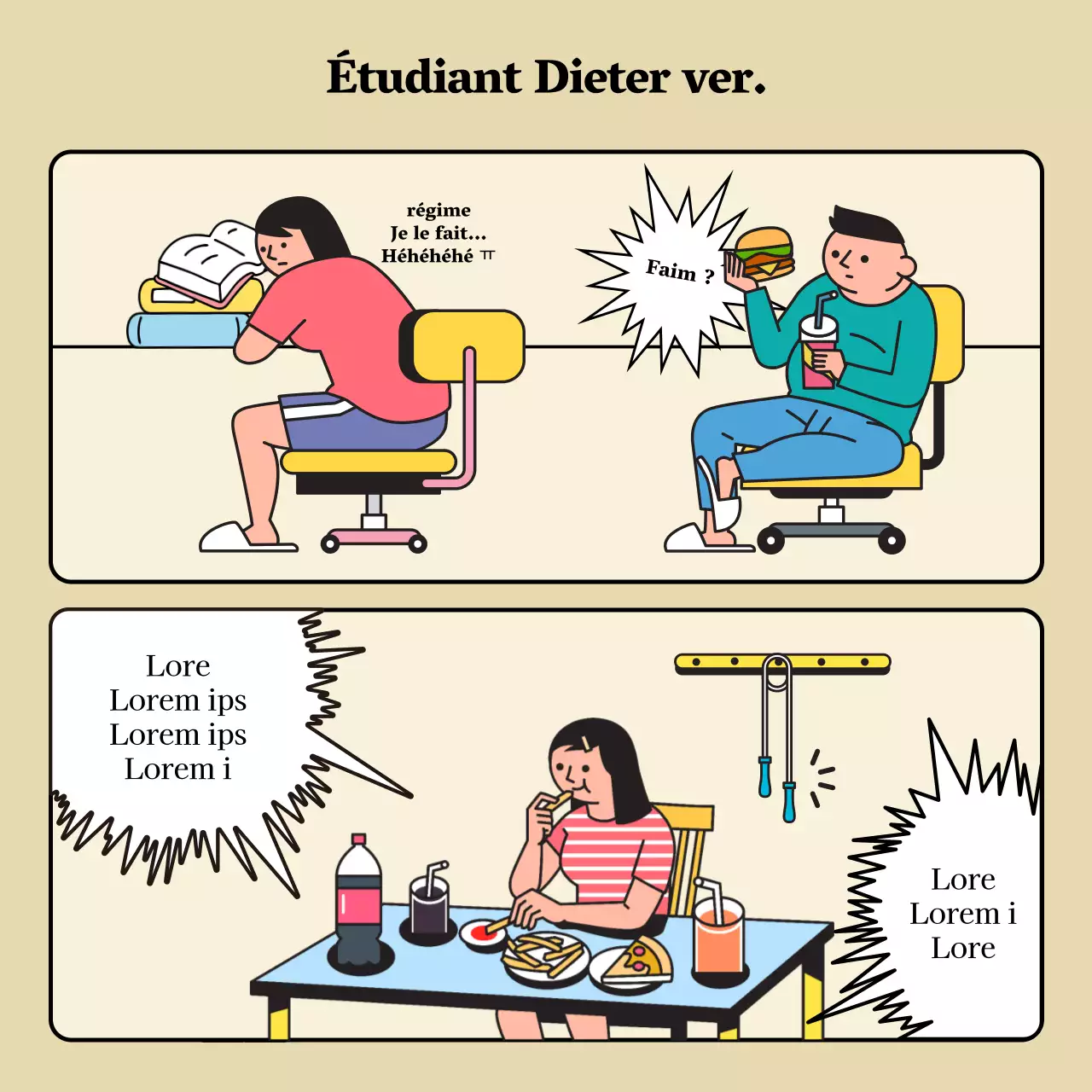 Chant de régime d'un candidat à l'examen de sensibilité de niveau B avec illustration manga