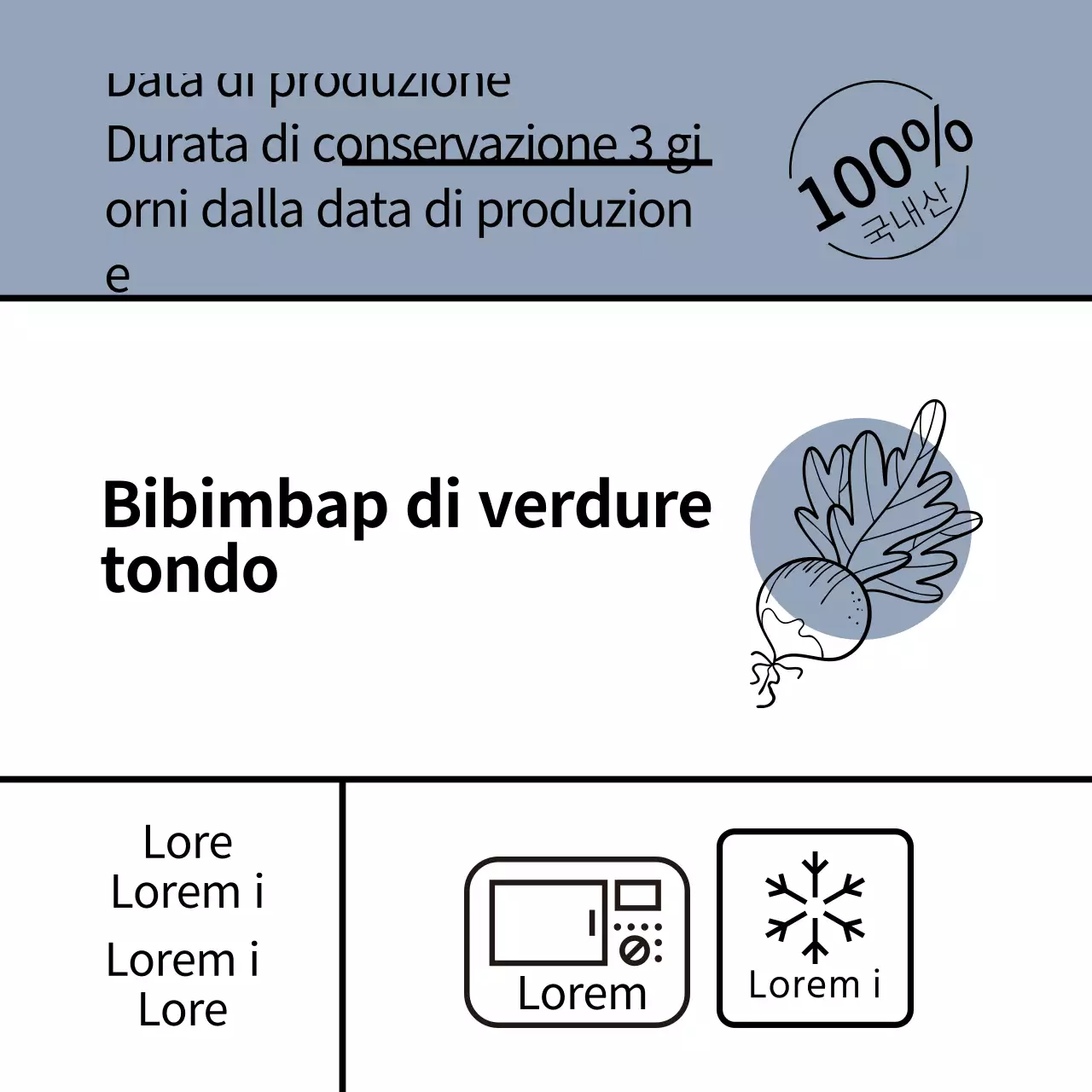 illustrazione blu semplice cibo verdura bibimbap etichetta rotonda