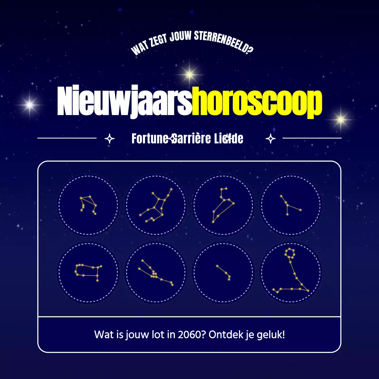 Nieuwjaarshoroscoop met blauwe hemel stralende ster concept