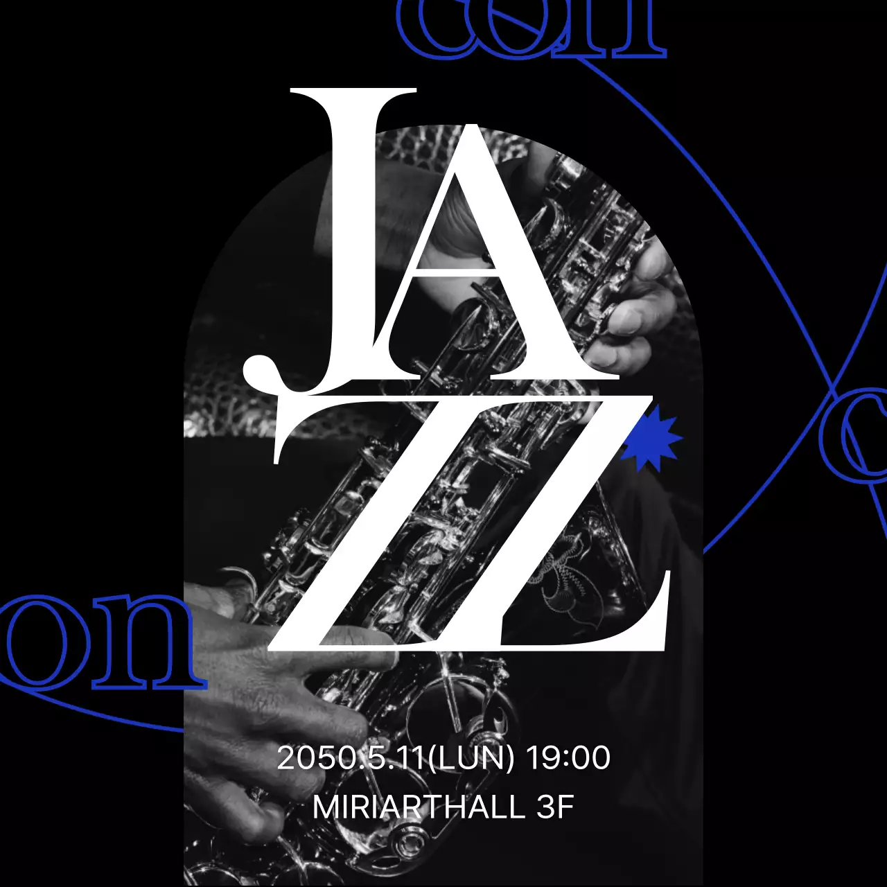 Un sencillo anuncio de un concierto de jazz en negro y azul