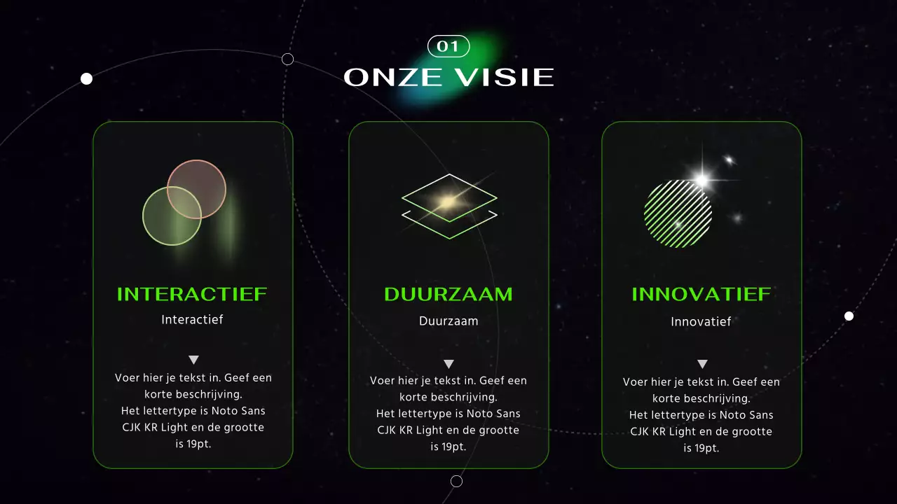 Zwart en neon cybernetische futuristische astronautenpresentatie