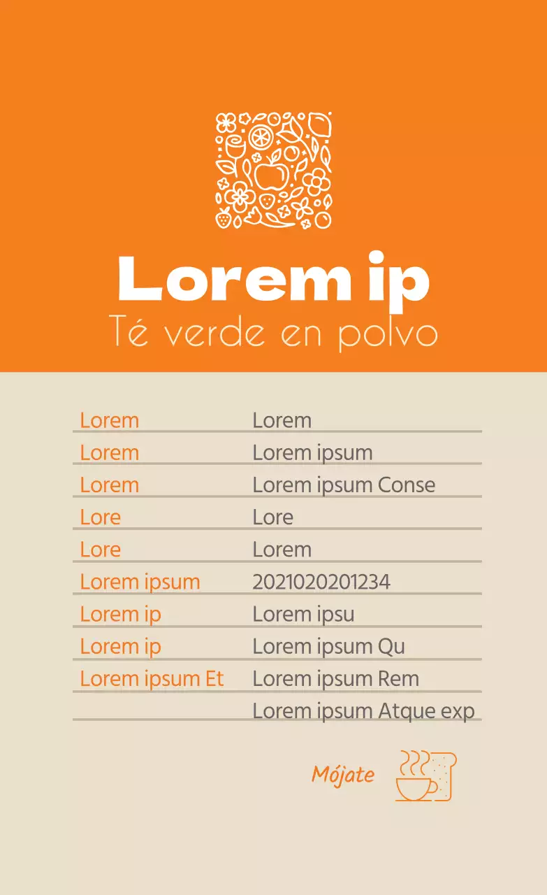 logo verde alimentos limpios té verde en polvo etiqueta detallada